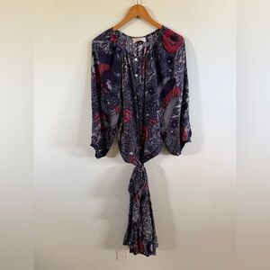Natalie Martin Navy Maxi Dress with Pink Floral Print medium